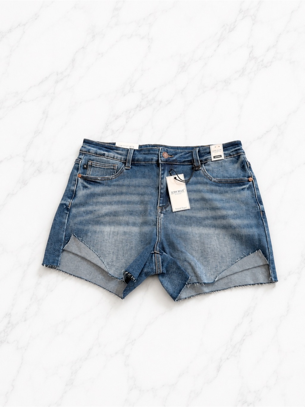 Judy Blue Mid Rise Denim Shorts NWT Stretch Raw Hem XL Boutique